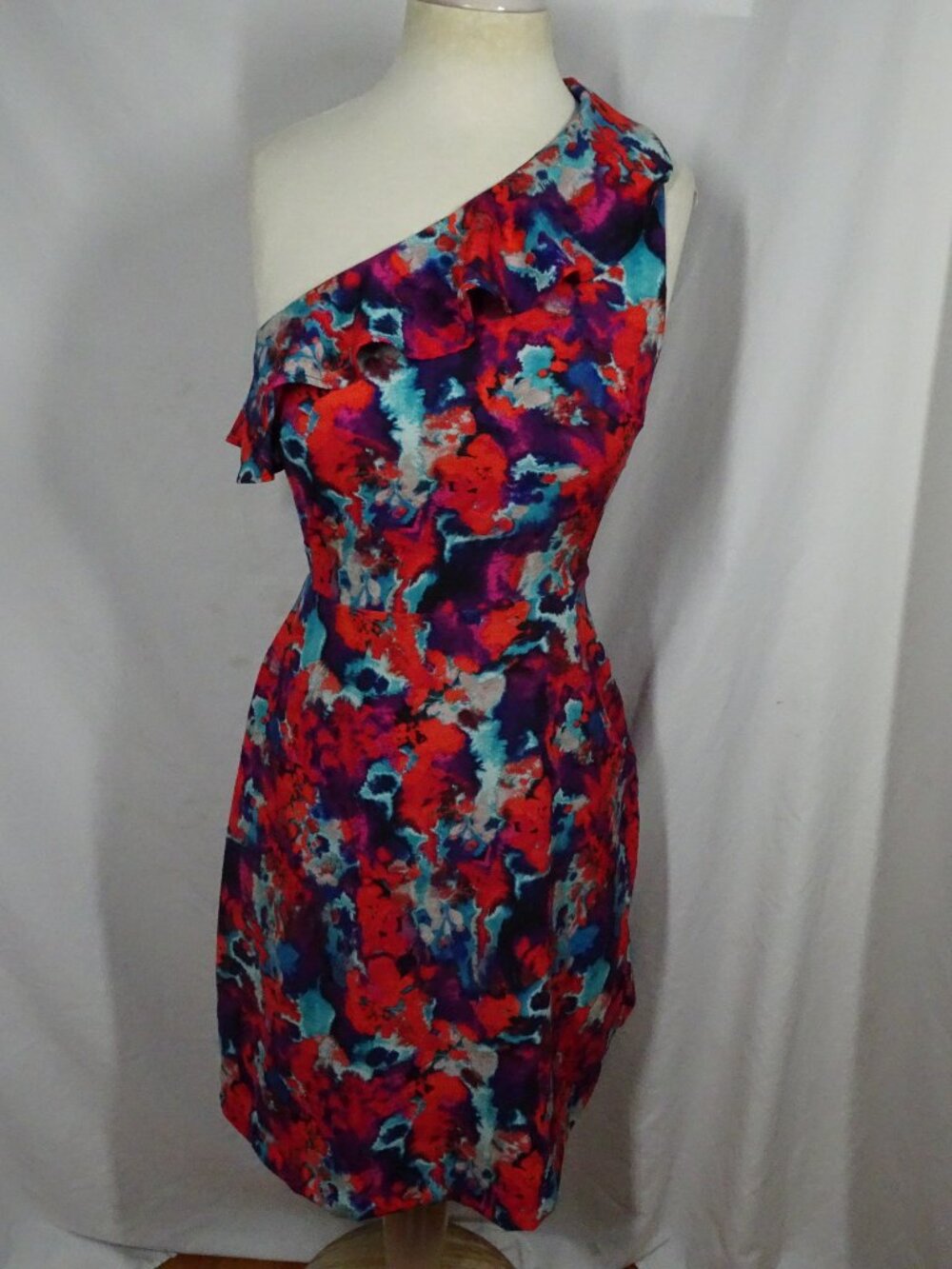 Charles Henry Floral One Shoulder Dress Size S